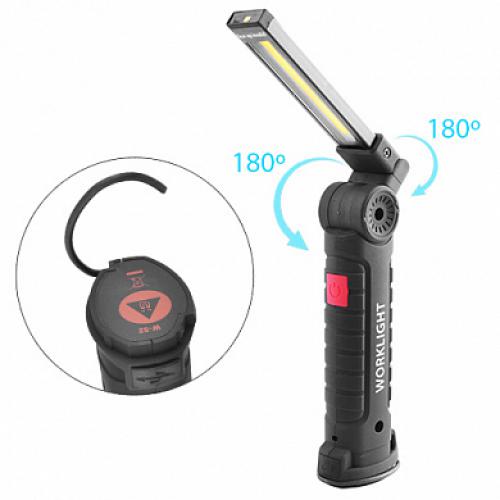 Фонарь кемпинг W-52-SMD+COB, ЗУ micro USB, встр. аккумулятор, поворот 180?+180?, магнит, зажим, крюк (W52-SMD+COB)