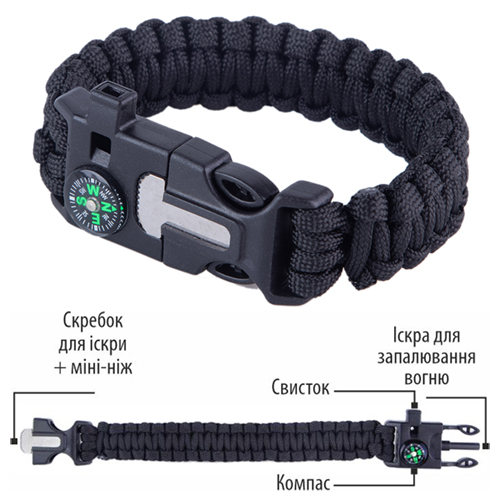 Браслет выживания из паракорта 5 в 1 Black (Black)