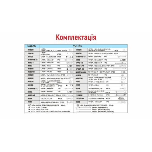 HANS. Набор инструмента 163 предмета 1/4", 3/8",1/2" (6 гран.) (ТК-163)
