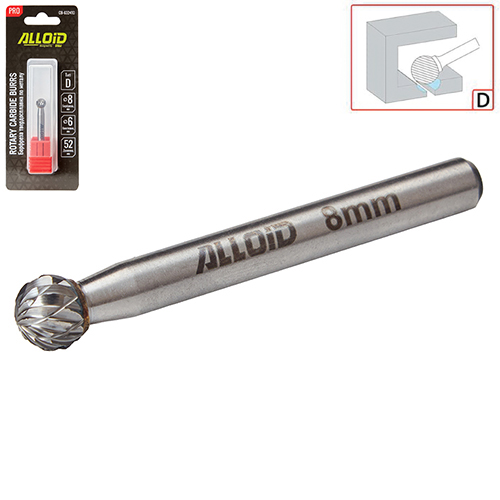 Борфреза твердосплавная по металлу Alloid Pro , тип D, D-8мм, d-6мм, L-52мм