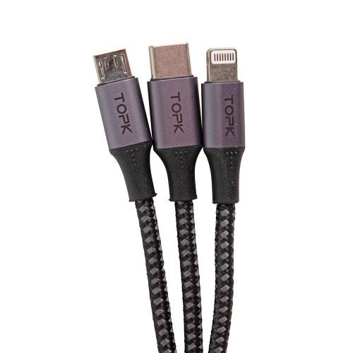 Кабель TOPK 3 в 1 USB - Micro USB/Apple/Type C/ 3A (Grey) (AS10)