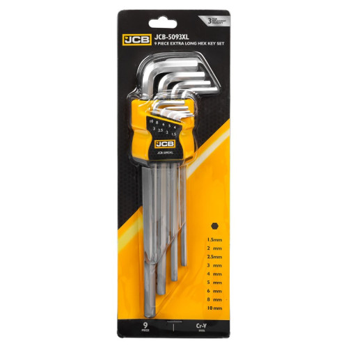 Haбіp Г-подібних ключів подовжених HEX 9 пр. (1.5-10 мм) JCB Tools JCB-5093XL