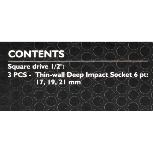 Набір головок глибоких ударних тонкостінних 3 од. 1/2" (6-гр.) 17,19, 21 мм JCB Tools JCB-4032TH
