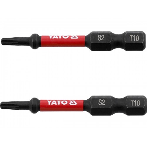 Биты ударные S2 для шуруповерта YATO; "TORX" T10 х 50 мм. 6-гранный хвостовик 1/4", 2 шт. YT-78051