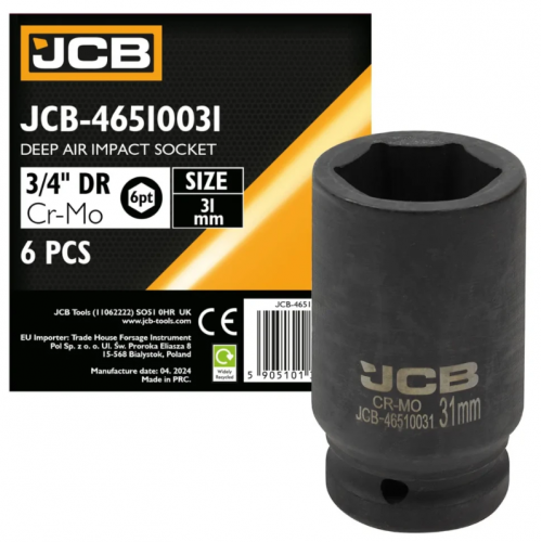 Гoлoвкa тopцeвa удapнa глибока 3/4" 31 мм (6-гранна) JCB Tools JCB-46510031