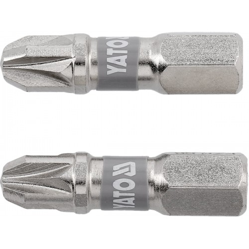Биты для шуруповерта YATO; PZ3 х 25мм. сталь S2. 6-гранный хвостовик 1/4", 2шт. YT-78005