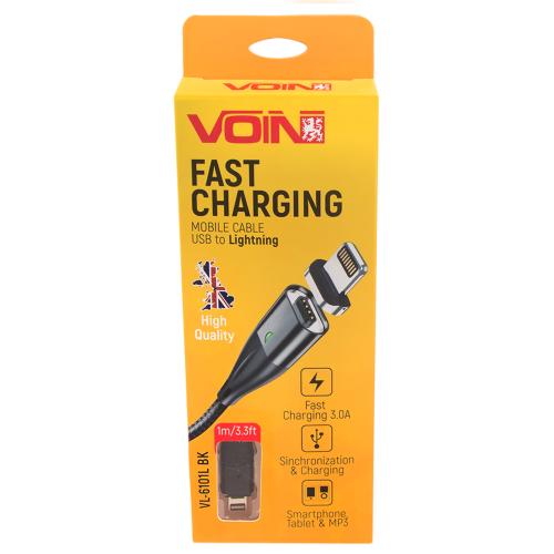 Кабель магнитный VOIN USB - Lightning 3А, 1m, black (быстрая зарядка/передача данных) (VL-6101L BK)