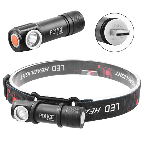 Фонарь налобный Police 2155-XPE, ЗУ USB, встроенный аккумулятор, магнит (2155-XPE)