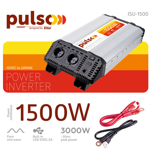 Преобраз. напряжения PULSO/ISU-1500/12V-220V/1500W/USB-5VDC2.0A/син.волна/клеммы (ISU-1500)