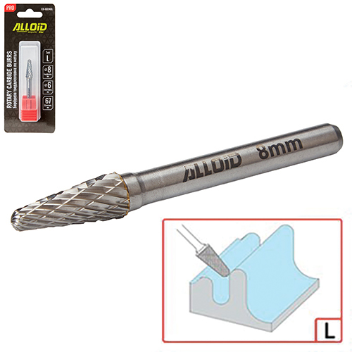 Борфреза твердосплавная по металлу Alloid Pro , тип L,  D-8мм, d-6мм, L-67мм