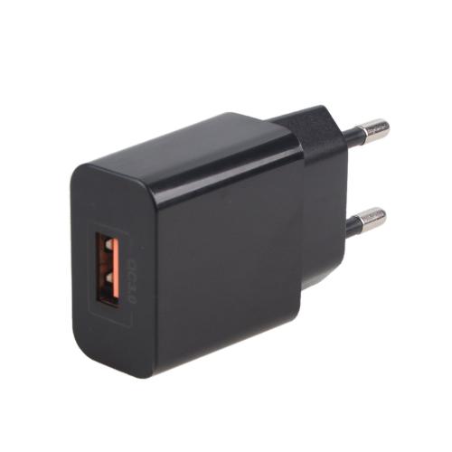 Мережевий зарядний пристрій PULSO 18W, 1 USB, QC3.0 (5V*3A/9V*2A/12V*1.5A) (LC-14318 BK)