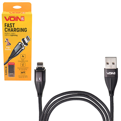 Кабель магнитный VOIN USB - Lightning 3А, 1m, black (быстрая зарядка/передача данных) (VL-6101L BK)