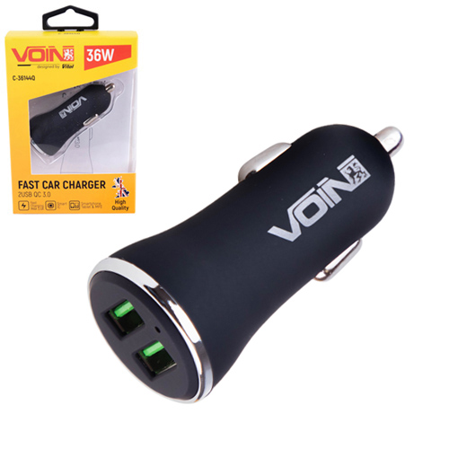 Автомобильное зарядное устройство VOIN, 2USB QC3.0 36W 12/24V (3.6-6.5V*3A,6.5-9V*2A,9V-12V*1.5A) (C-36144Q)