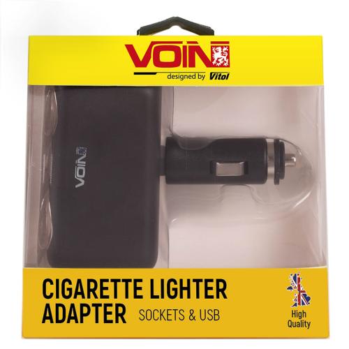 Разветвитель прикуривателя VOIN 2 выхода + 2USB 2400mA 12/24V SC-2004 изм. угол (SC-2004)