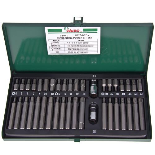 Набор бит HANS TORX HEX Spline 4-12мм, длиной 30/75мм, D-10мм 3/8"DR и 1/2"DR, 40 предметов (06040) (06040)