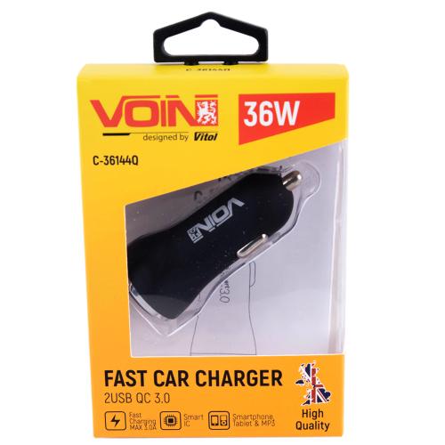 Автомобильное зарядное устройство VOIN, 2USB QC3.0 36W 12/24V (3.6-6.5V*3A,6.5-9V*2A,9V-12V*1.5A) (C-36144Q)