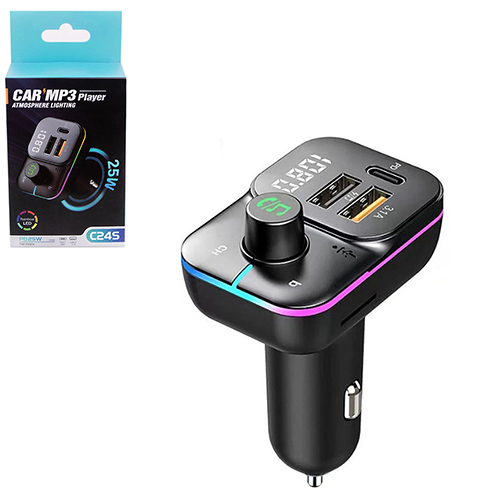 Модулятор FM 5в1 C24S 12-24v 2USB 5V-3.1A Type C 5V-3.1A BT5.0 RGB-ambient light (C24S)