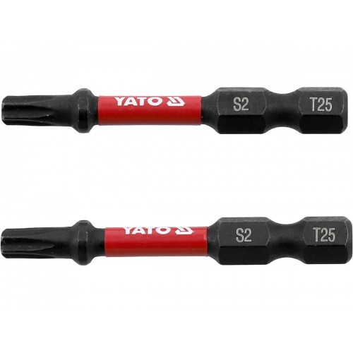 Біти для шуруповерта ударні S2 YATO; "TORX" T25 х 50 мм. 6-гранний хвостовик 1/4", 2 шт. YT-78054