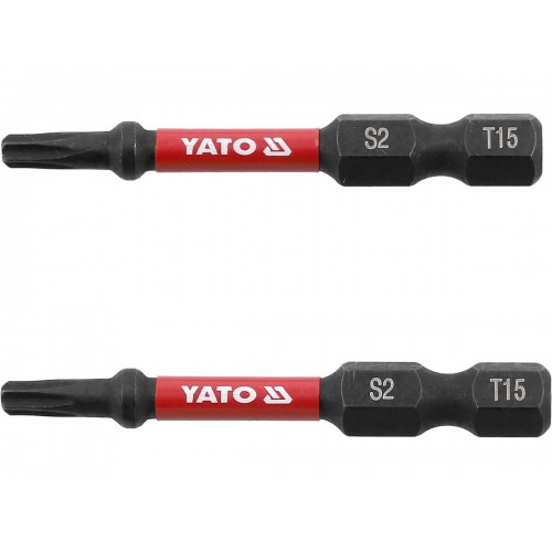Биты ударные S2 для шуруповерта YATO; "TORX" T15 х 50 мм. 6-гранный хвостовик 1/4", 2 шт. YT-78052