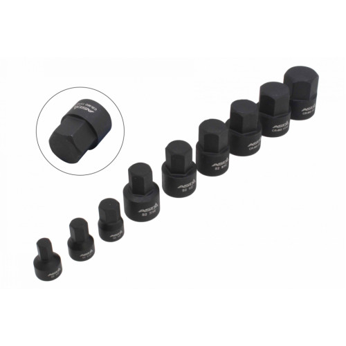 Набор ударных насадок дюймовых HEX  1/4", 3/8" (1/4"-3/4") 9 ед. ASTA A-1Z9S