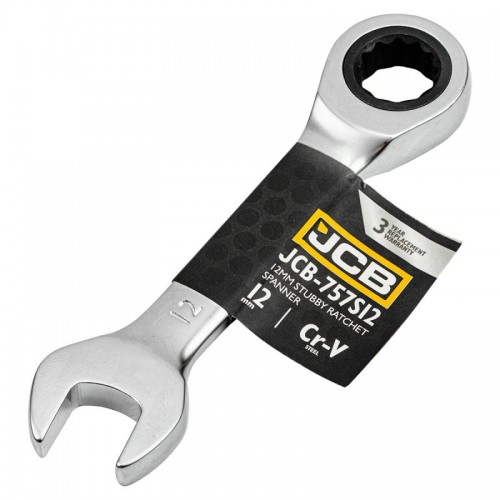 Ключ рожково-накидний з тріскачкою короткий 12мм JCB Tools JCB-757S12