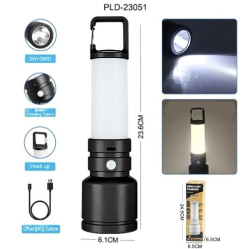 Фонарь + светильник CH-23051-3W+SMD, Li-Ion аккум., карабин-кемпинг, ЗУ Type-C, Box (CH-23051-3W+SMD)