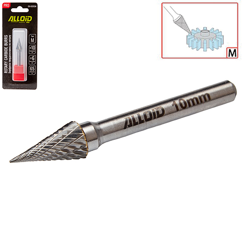 Борфреза твердосплавная по металлу Alloid Pro , тип M, D-10мм, d-6мм, L-65мм