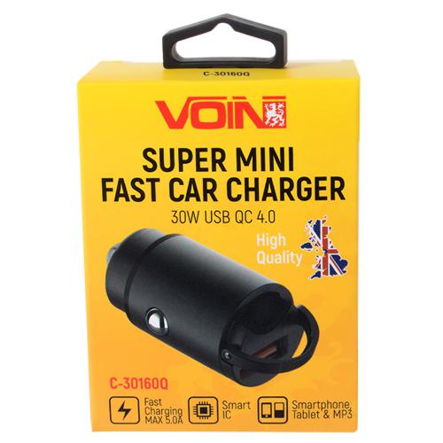 Автомобильное зарядное устройство VOIN 30W, 1USB QC4.0 12/24V (4.5V*5A, 5V*4.5A, 9V*3A,12V*2.5A) (C-30160Q)