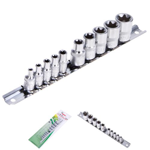 HANS. Набор торцевых головок внешний торкс 1/4"-3/8"DR Е4-Е18, 10предм. (5610E) (5610Е)