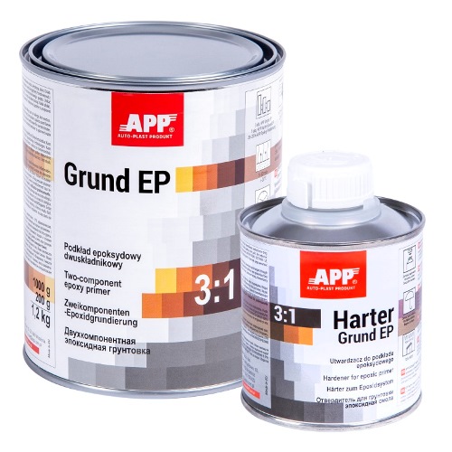 APP Грунт эпоксидный двухкомпонентный грунт + отвердитель Grund EP 3:1, серый 1l+0.2l (021201 + 021202)