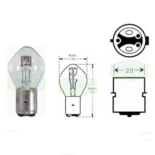 Лампа автомобільна для фари Sym. 12V 45/40W BA 20d (00528)