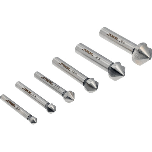 Набір зенкерів конічних по металу з 2 різьцями STHOR: Ø= 6,3- 20,5 мм, l= 37- 47 мм, HSS 4241, 6 шт