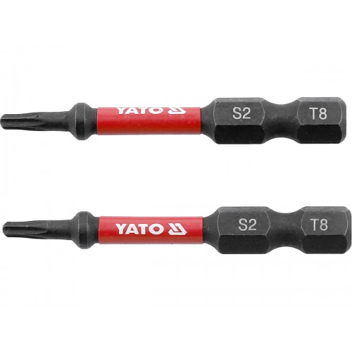 Биты ударные S2 для шуруповерта YATO; "TORX" T8 х 50 мм. 6-гранный хвостовик 1/4", 2 шт. YT-78050