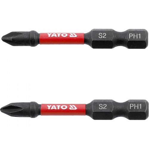 Биты ударные PH1 х 50 мм. 6 гранный хвостовик 1/4", 2 ед. YATO YT-78040