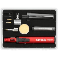 Паяльник газовый YATO 3-в-1, поворот 360°, пьезоподжиг, пламя до 1300°C, фен до 450°C, набор насадок YT-36707
