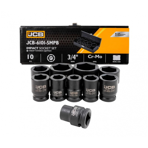 Набір головок ударних в металевому кейсі 10 од. 3/4'' (6-гр.) (17-46 мм) JCB Tools JCB-6101-5MPB