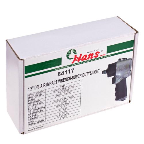 Пневмогайковерт 1/2"DR, 10000 об/хв, 678 Нм, 1,55кг (84117) HANS (84117)
