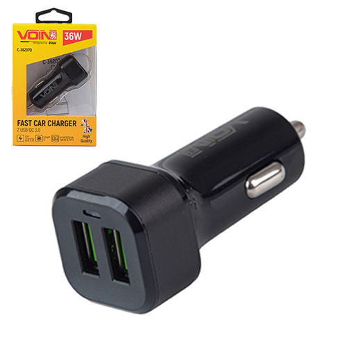 Автомобильное зарядное устройство VOIN C-36207Q, 2USB 36W 12/24V (3.6-6.5V*3A,6.5-9V*2A,9V-12V*1.5A) (C-36207Q)