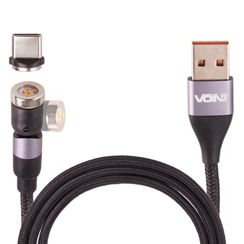 Кабель магнитный шарнирный VOIN USB - Type C 3А, 1m, black (быстрая зарядка/передача данных) (VP-6601C BK)