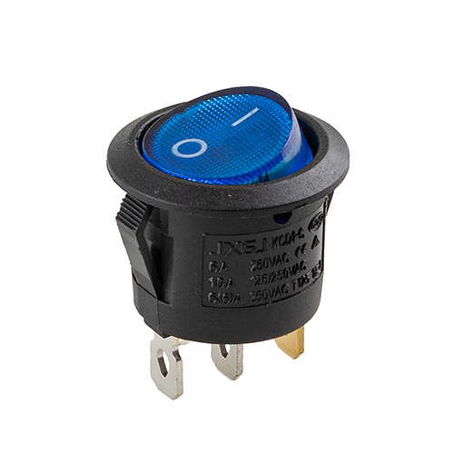 Переключатель on-off с подсветкой 12V круглый 3pin Blue 22*22*15мм 6A 250V 10A 125/250V (YJ-WF01B)