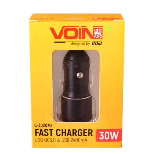 Автомобильное зарядное устройство VOIN C-30207Q, 2USB QC3.0 12/24V Port 1-5V*3A/9V*2A Port 2-5V*2.4A (C-30207Q)