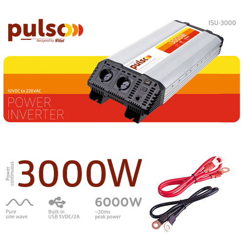 Преобраз. напряжения PULSO/ISU-3000/12V-220V/3000W/USB-5VDC2.0A/син.волна/клеммы (ISU-3000)