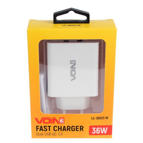 Сетевое зарядное устройство VOIN 36W, 2USB QC3.0 (3.6V-6.5V*3A, 6.5V-9V*2A, 9V-12V*1.5A) (LC-36523 W)
