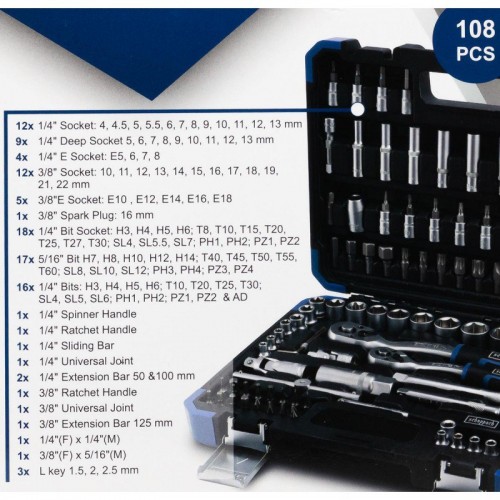 Набор инструментов комбинированный 108 пр 1/4", 3/8"; (6гран) SCHEPPACH SCH-41082-5DS