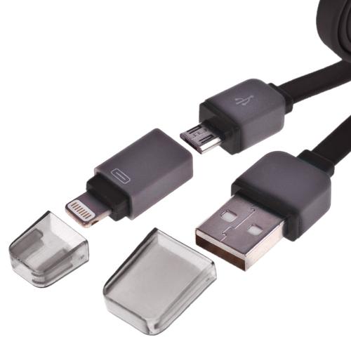 Кабель PULSO USB - Micro USB/Apple 1m pink (плоский) (CP-002P)