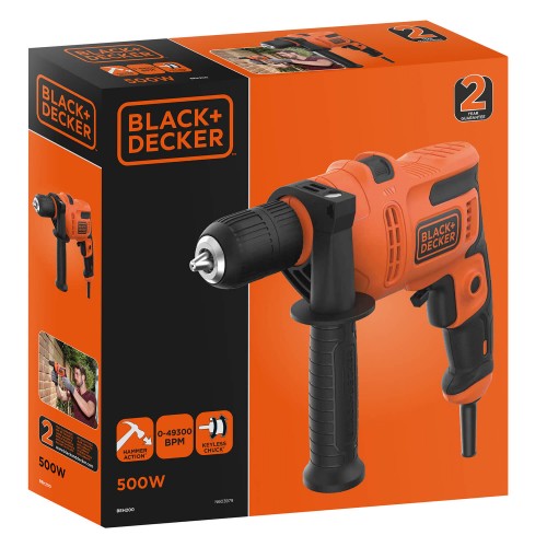 Дрель сетевая ударная 500 Вт; BLACK+DECKER BEH200