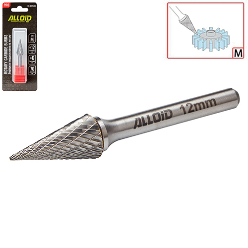 Борфреза твердосплавная по металлу Alloid Pro , тип M, D-12мм, d-6мм, L-70мм