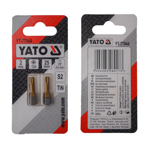 Насадка викруткова YATO TORX T25 х 25 мм. HEX 1/4