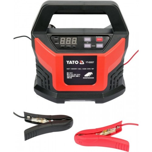 Зарядний пристрій з LCD дисплеєм YATO до акумуляторів 12V; 2, 6,10,15 А, MAX 300A/Г YT-83037