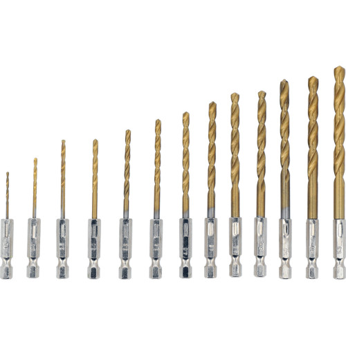 Набор сверл по металлу покрыт титаном STHOR: 6-гранный хвостовик - 1/4", HSS. Ø= 1,5- 6,5 мм, 13 шт